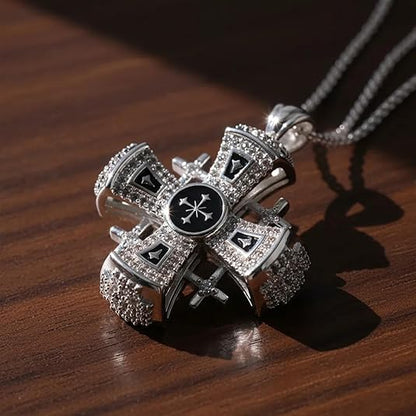 Black Enamel Jerusalem Cross Necklace