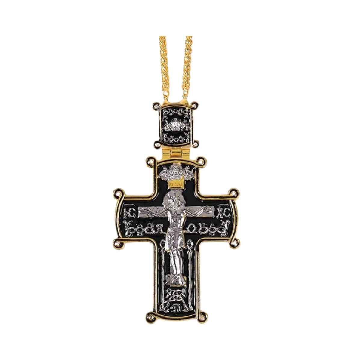 Black Enamel Orthodox Cross Pendant Gold Plated Necklace