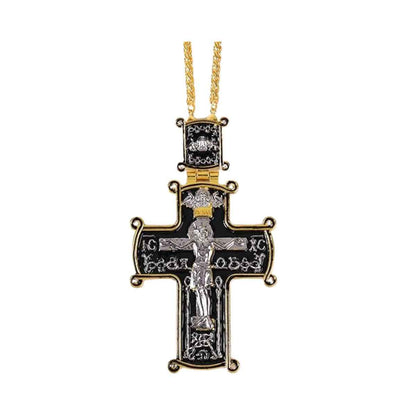 Black Enamel Orthodox Cross Pendant Gold Plated Necklace