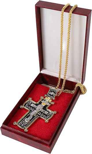 Black Enamel Orthodox Cross Pendant Gold Plated Necklace