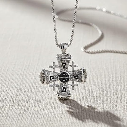 Black Enamel Jerusalem Cross Necklace