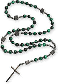 Green Tiger Eye & Lava Stone 9mm Beads Rosary Necklace with Black Alloy Cross Nazareth Store