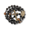 Black Lava Stone Rosary with Yellow Tiger Eye Miraculous Medal & Cross Necklace for Men's Nazareth Store
