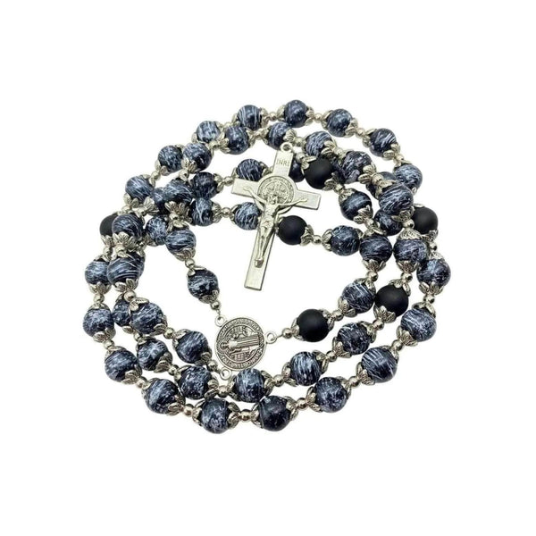 Black Onyx Catholic Rosary Necklace with St Benedict Medal & Cross - Nazareth Store