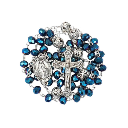 Crystal & Alloy Prayer Beads Rosary Necklace Miraculous Medal and Jesus Cross - Nazareth Store
