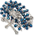 Deep Blue Crystal Beads Rosary Necklace with 10mm Alloy Mystery Prayer Beads Miraculous Medal and Jesus Cross Nazareth Store