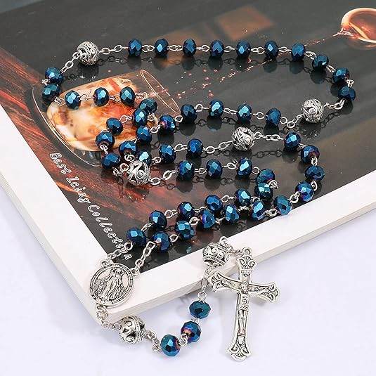 Crystal & Alloy Prayer Beads Rosary Necklace Miraculous Medal and Jesus Cross - Nazareth Store