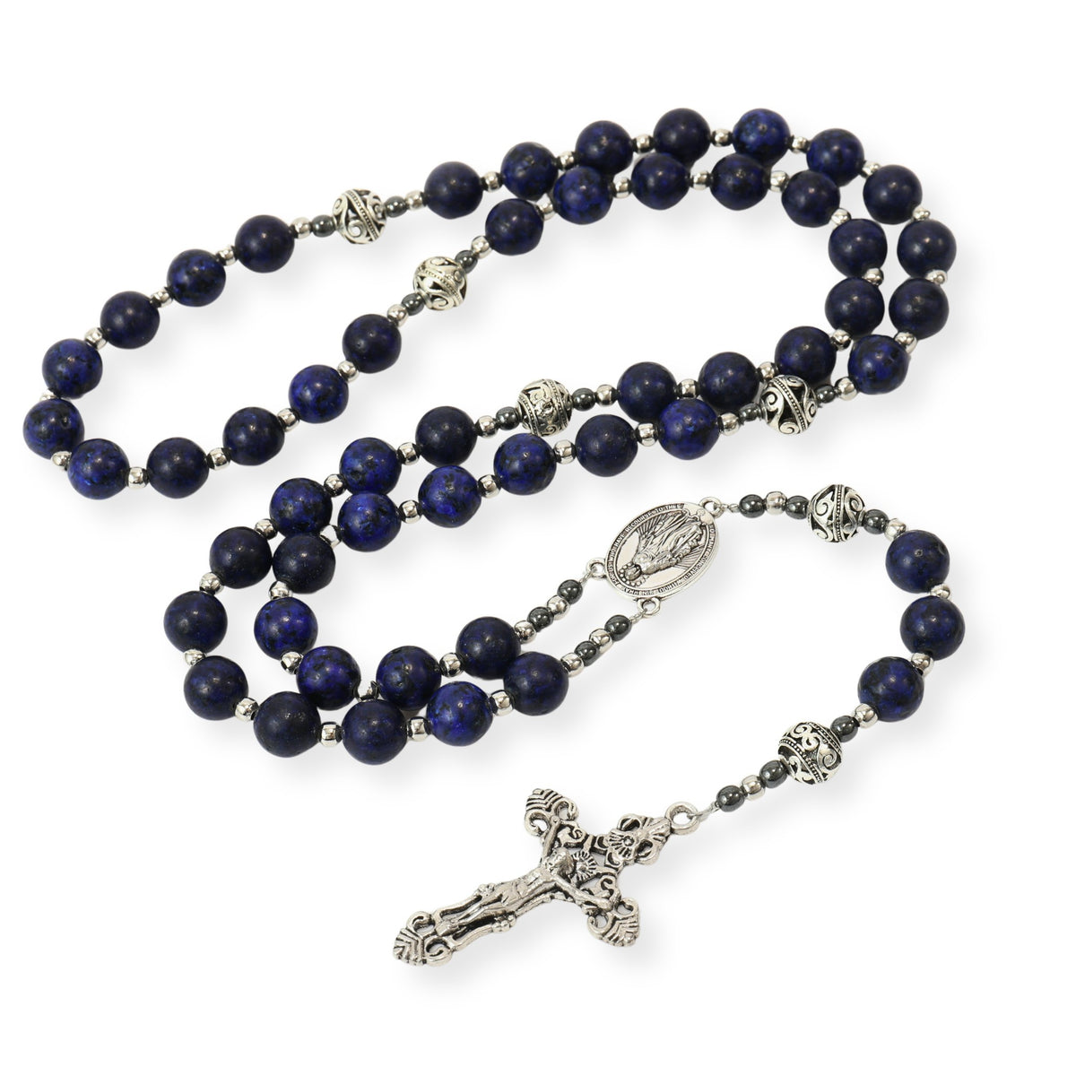 Blue Lapis Lazuli Beads Rosary Necklace with Miraculous Medal - Nazareth Store