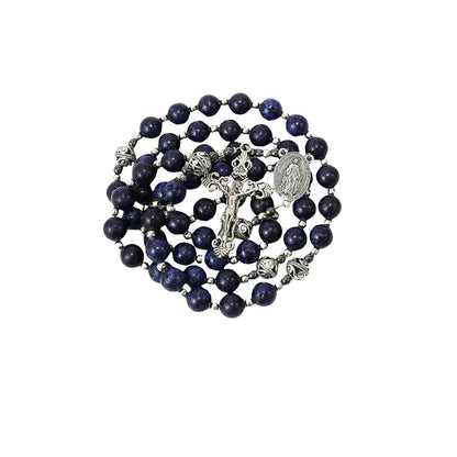 Blue Lapis Lazuli Beads Rosary Necklace with Miraculous Medal - Nazareth Store