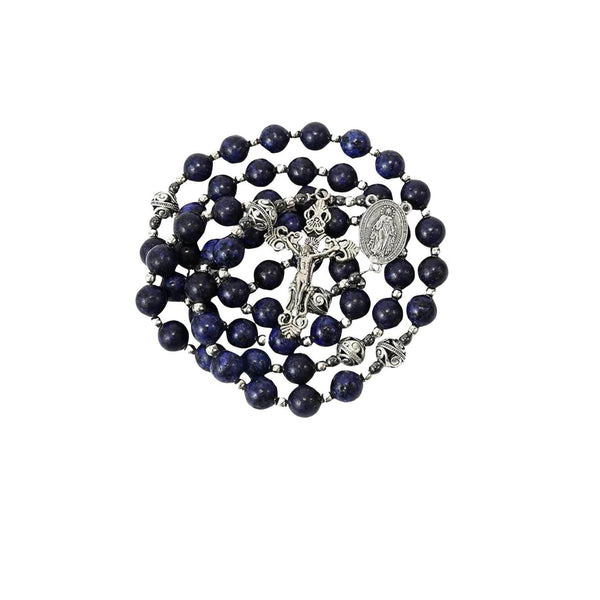 Blue Lapis Lazuli Beads Rosary Necklace with Miraculous Medal - Nazareth Store