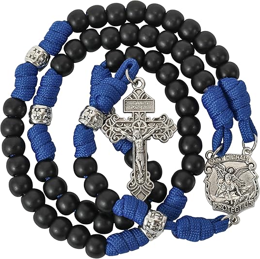 St. Michael Blue Paracord Rosary Beads Rugged Rosary Necklace Strong Corded Catholic Pardon Crucifix Nazareth Store