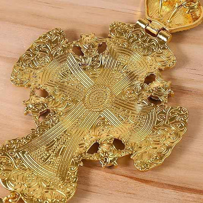 18K Gold Plated Blue Enamel Pectoral Cross Pendant Multi Zircon Crucifix Necklace