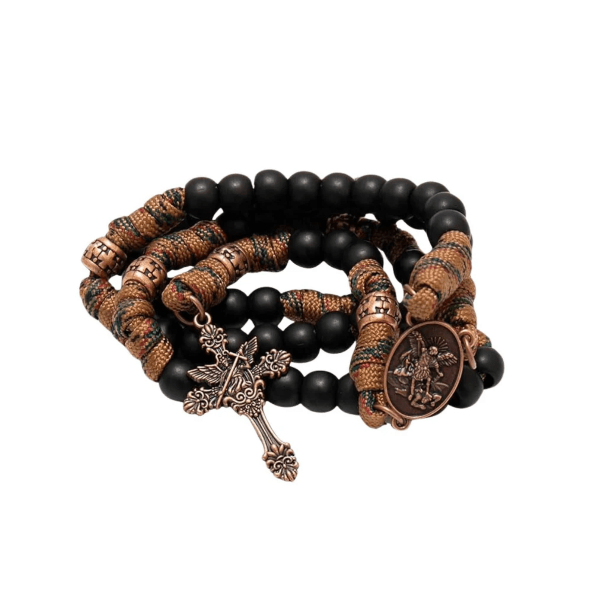 Black Matte Beads Rugged Paracord Rosary St. Benedict INRI Cross Strong Corded Necklace - Nazareth Store