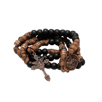 Black Matte Beads Rugged Paracord Rosary St. Benedict INRI Cross Strong Corded Necklace - Nazareth Store