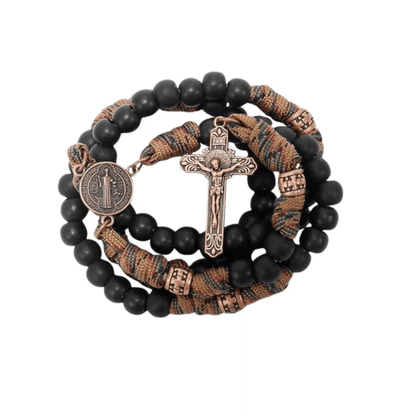 Black Matte Beads Rugged Paracord Rosary St. Benedict INRI Cross Strong Corded Necklace - Nazareth Store