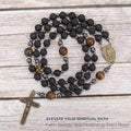 Black Lava Stone Rosary with Yellow Tiger Eye Miraculous Medal & Cross Necklace for Men's Nazareth Store
