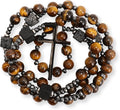 Brown Tiger Eye & Lava Stone 9mm Beads Rosary Necklace with Black Alloy Cross Nazareth Store