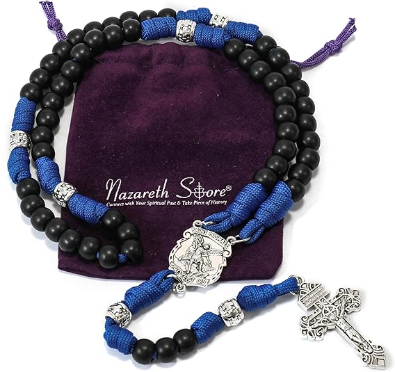 St. Michael Blue Paracord Rosary Beads Rugged Rosary Necklace Strong Corded Catholic Pardon Crucifix Nazareth Store
