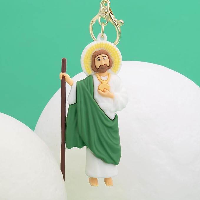 Green San Judas Tadeo Silicone Keychain Catholic Religious Key Ring - Nazareth Store