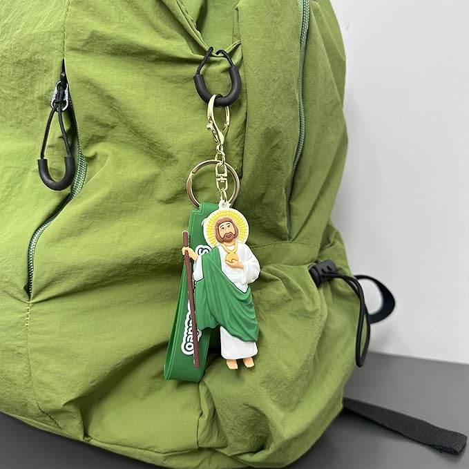 Green San Judas Tadeo Silicone Keychain Catholic Religious Key Ring - Nazareth Store