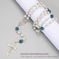 White with Blue Beads Rhinestones Crystal Beads Rosary Necklace Nazareth Store