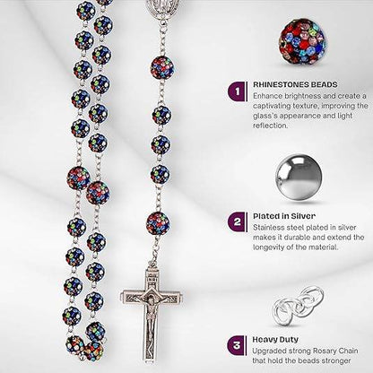 Colorful Black with Colorful White Beads Rhinestones Crystal Beads Rosary - Nazareth Store