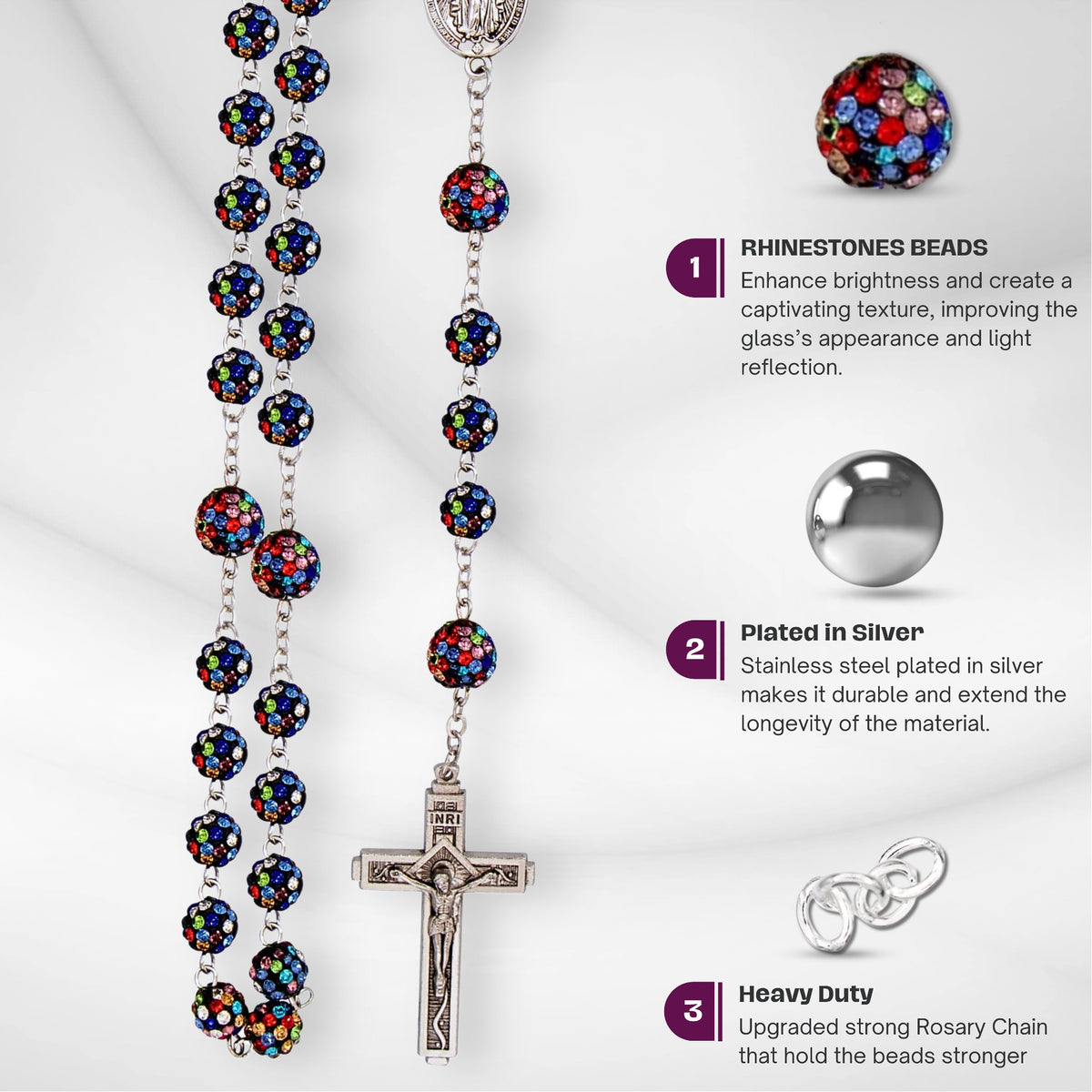 Colorful Black with Colorful White Beads Rhinestones Crystal Beads Rosary - Nazareth Store