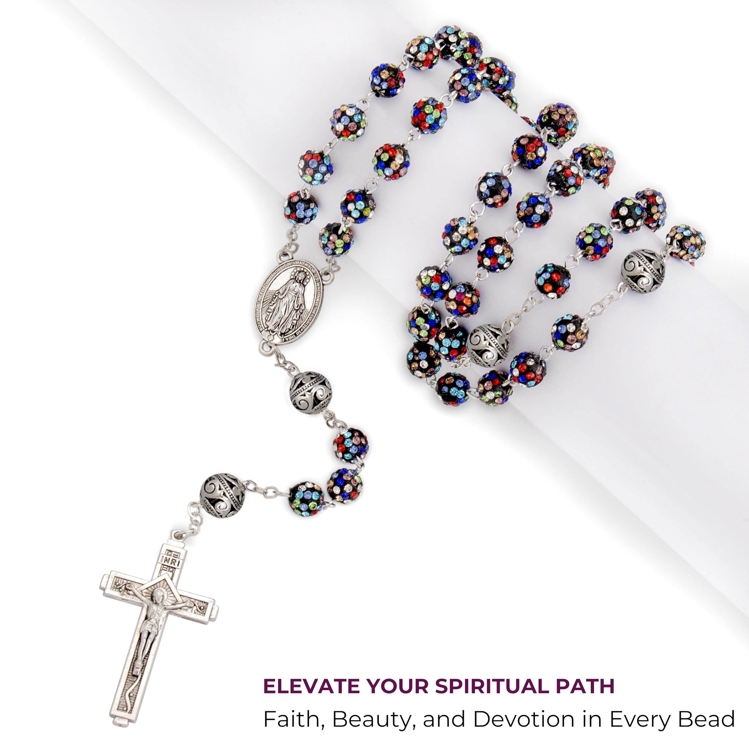 Colorful with Metal Beads Rhinestones Crystal Beads Rosary Necklace - Nazareth Store