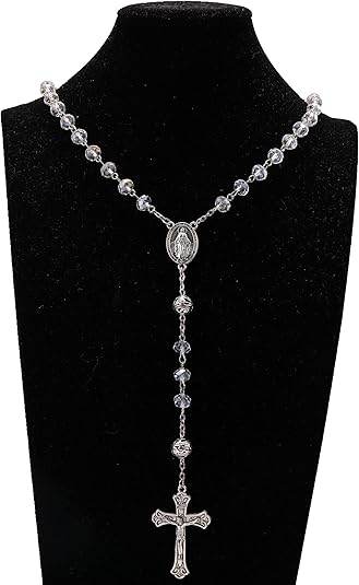 Crystal & Alloy Prayer Beads Rosary Necklace Miraculous Medal and Jesus Cross - Nazareth Store