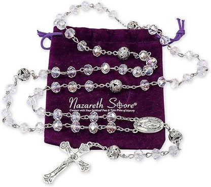 Crystal & Alloy Prayer Beads Rosary Necklace Miraculous Medal and Jesus Cross - Nazareth Store