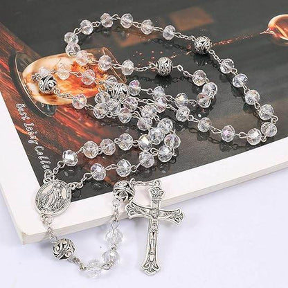 Crystal & Alloy Prayer Beads Rosary Necklace Miraculous Medal and Jesus Cross - Nazareth Store