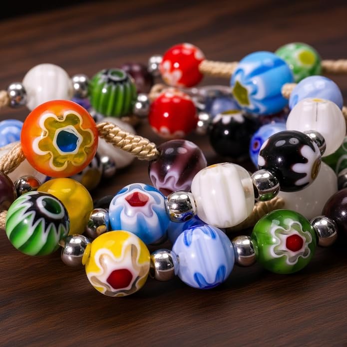 Colorful Murano Millefiori Glass Catholic Rosary Our Lady of Grace Locket Medal & Cross - Nazareth Store
