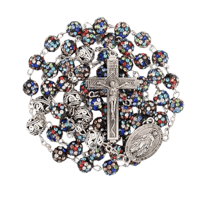 Colorful with Metal Beads Rhinestones Crystal Beads Rosary Necklace - Nazareth Store