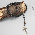 Black Lava Stone Rosary with Yellow Tiger Eye Miraculous Medal & Cross Necklace for Men's Nazareth Store
