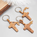 3pcs Wooden Crucifix Keychain Set Hand-Carved Peach Wood with Beaded Rope Nazareth Store
