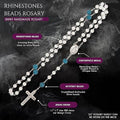 White with Blue Beads Rhinestones Crystal Beads Rosary, Catholic Rosary Necklace Nazareth Store