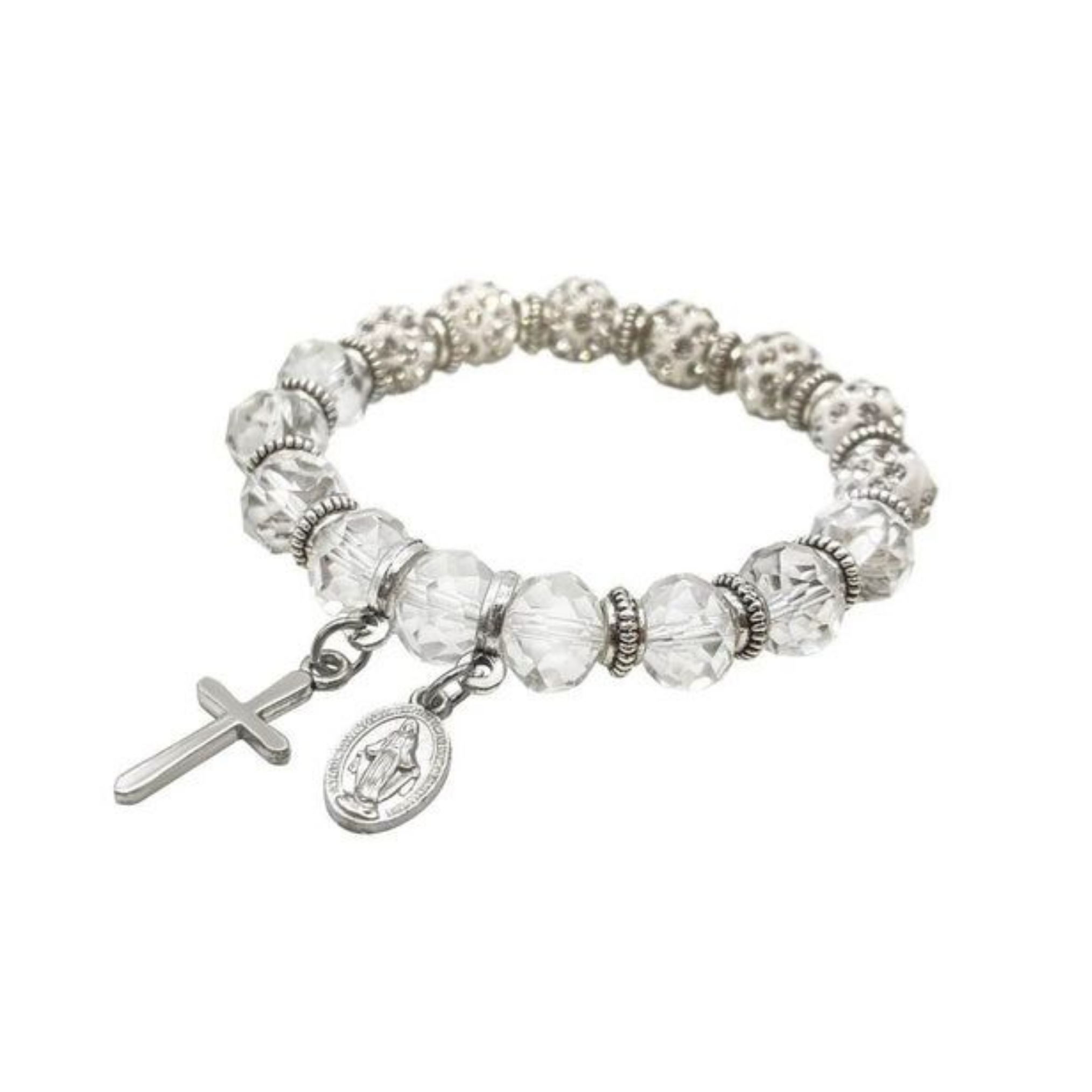 Womens Beaded Rosary Bracelet Crystal Beads Cross & Miraculous Medal Nazareth Store
