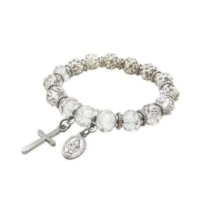 Womens Beaded Rosary Bracelet Crystal Beads Cross & Miraculous Medal Nazareth Store