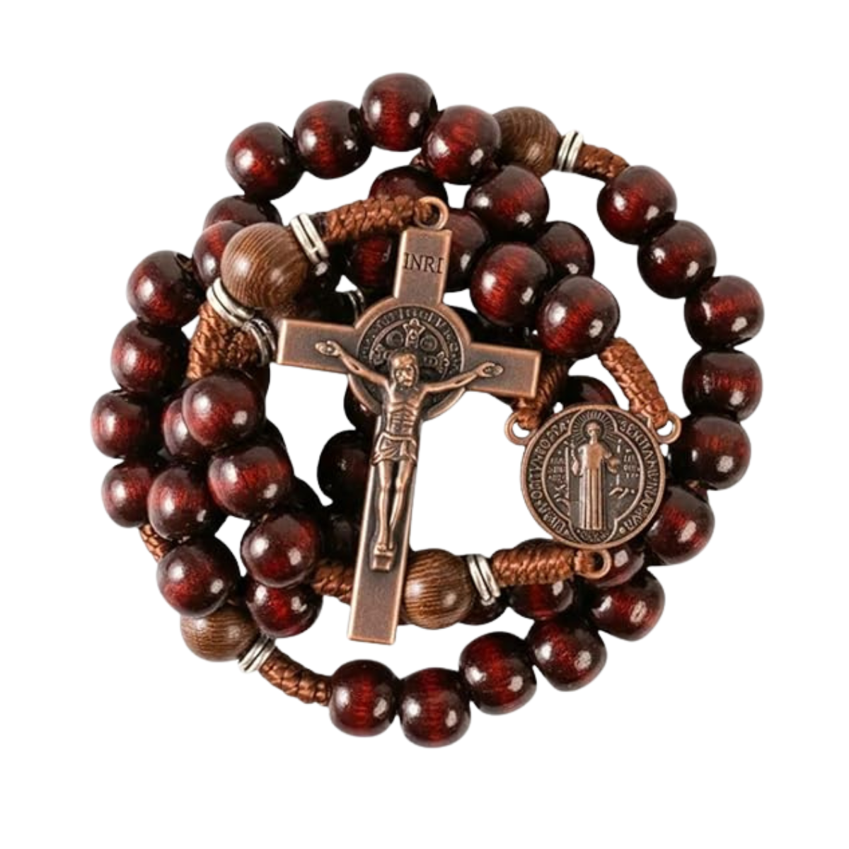 10mm dark red and 10mm Olive wood mystery beads, this rosary offers a bold, strong design that’s perfect for men.