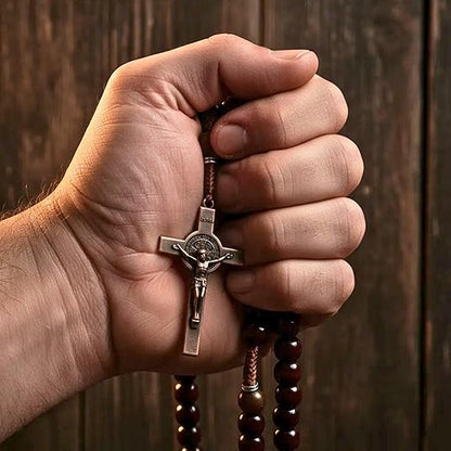 10mm dark red and 10mm Olive wood mystery beads, this rosary offers a bold, strong design that’s perfect for men.