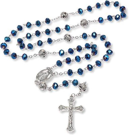 Crystal & Alloy Prayer Beads Rosary Necklace Miraculous Medal and Jesus Cross - Nazareth Store