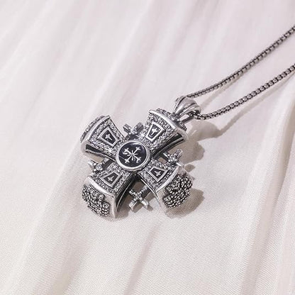 Crusaders Jerusalem Cross Pendant Necklace Gold Plating 18k Enamel Crystallized Stones