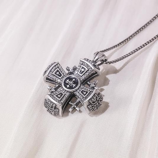 Crusaders Jerusalem Cross Pendant Necklace Gold Plating 18k Enamel Crystallized Stones