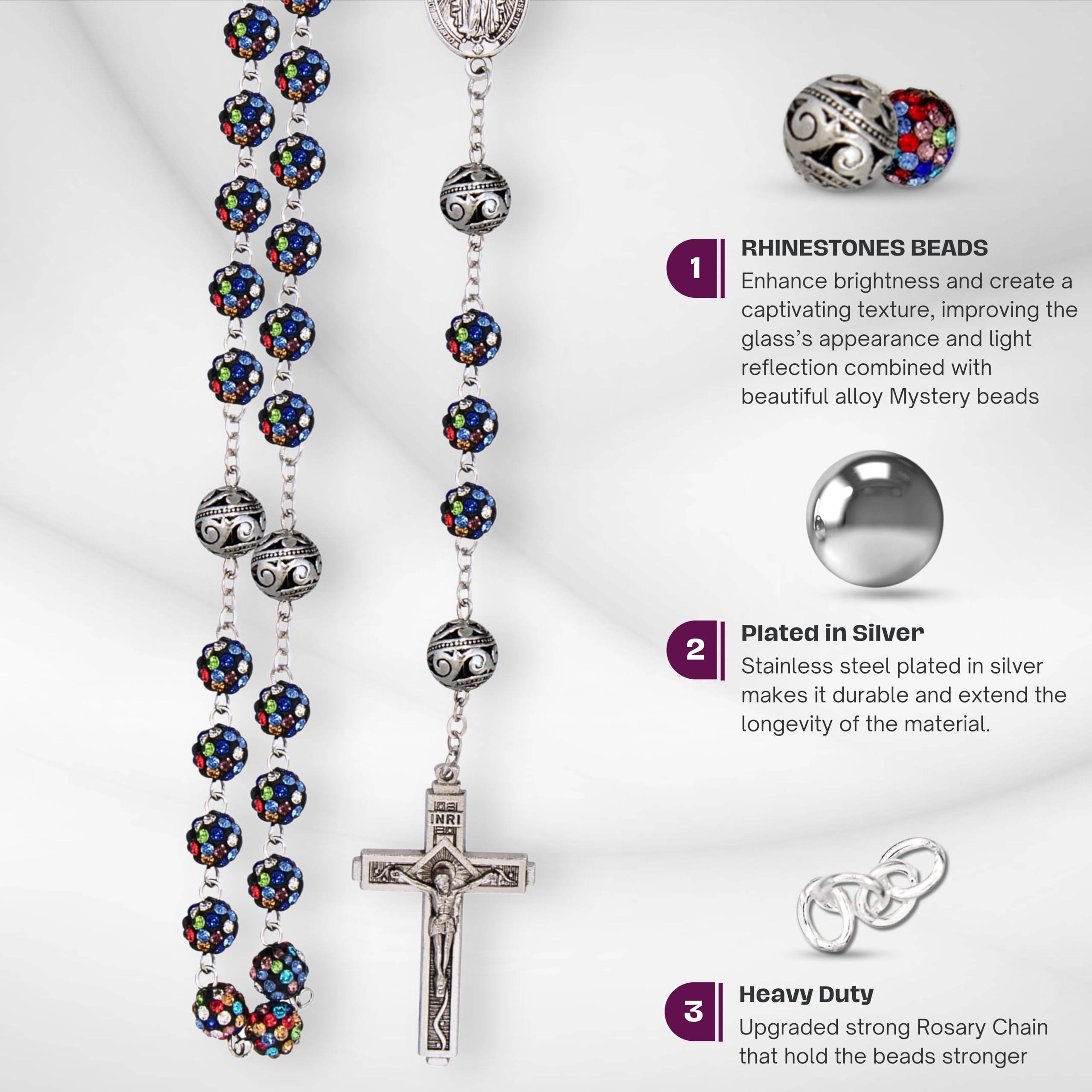 Colorful with Metal Beads Rhinestones Crystal Beads Rosary Necklace - Nazareth Store