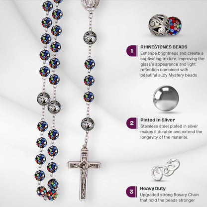 Colorful with Metal Beads Rhinestones Crystal Beads Rosary Necklace - Nazareth Store