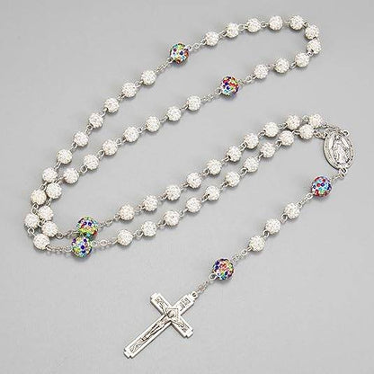 White with Colorful Beads Crystal Beads Rosary Necklace - Nazareth Store
