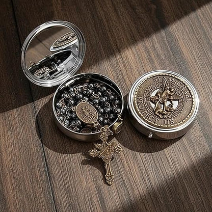 Hematite Rosary Necklace with Bronze Archangel Medal & St. Michael Cross - Nazareth Store