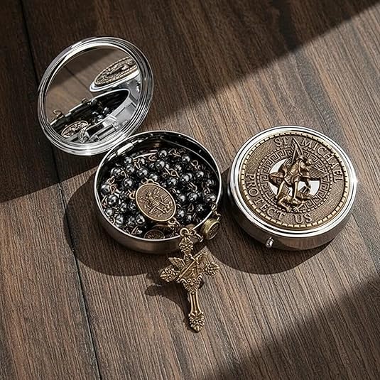 Hematite Rosary Necklace with Bronze Archangel Medal & St. Michael Cross - Nazareth Store