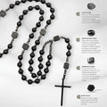 Black Tiger Eye & Lava Stone 9mm Beads Rosary Necklace with Black Alloy Cross Nazareth Store