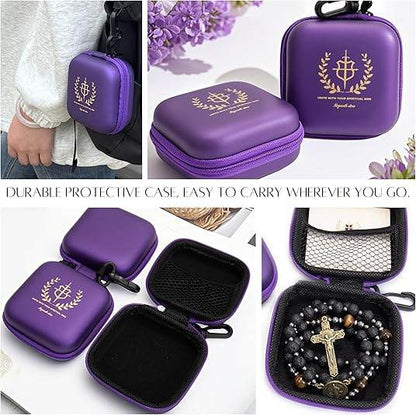 Black Lava Stone Rosary with Yellow Tiger Eye St. Benedict Medal & Cross Necklace for Men's - Nazareth Store